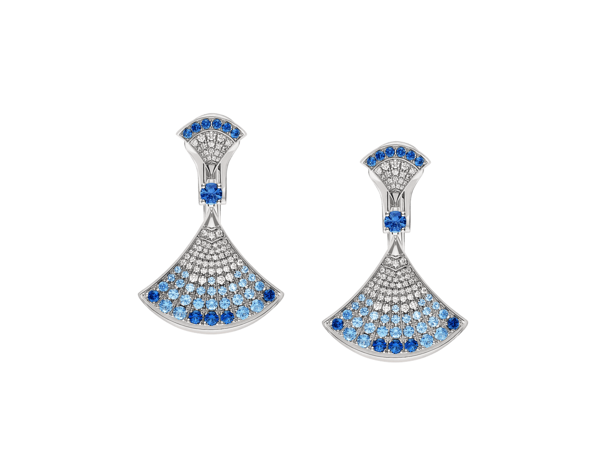 Bob Aeris Fan Starlet Shimmer Earrings ，White Gold ，Blue Sapphires — real photo 1