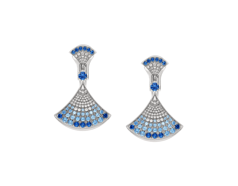Bob Aeris Fan Starlet Shimmer Earrings ，White Gold ，Blue Sapphires — real photo 2