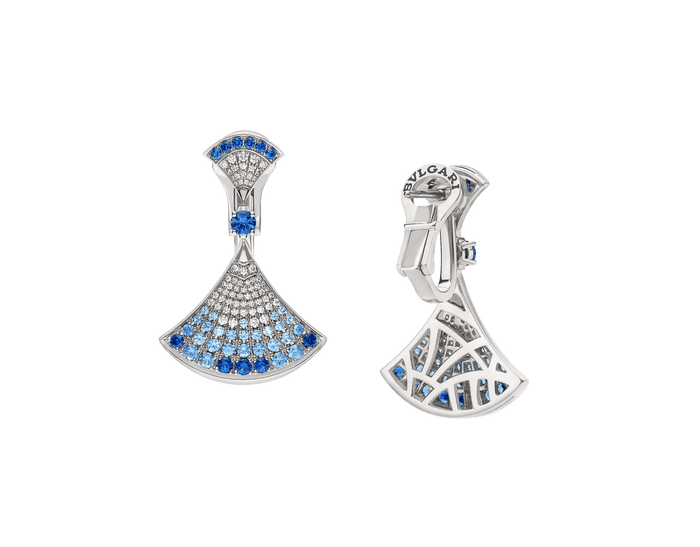 Bob Aeris Fan Starlet Shimmer Earrings ，White Gold ，Blue Sapphires — real photo 5