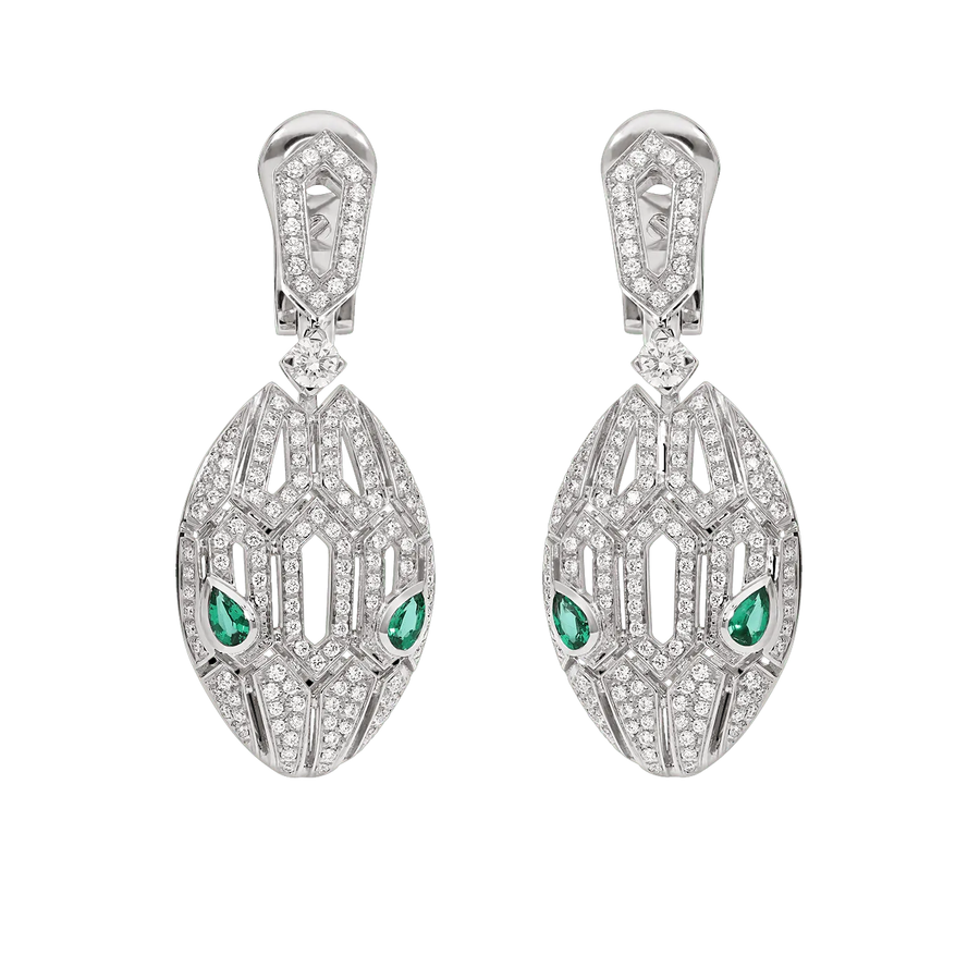 Bob Snake Cobra Dangle Earrings – Moissanite & Emerald Eyes — real photo 1