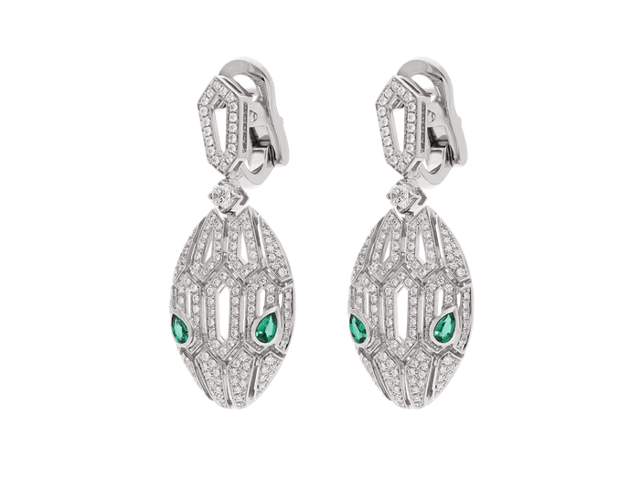 Bob Snake Cobra Dangle Earrings – Moissanite & Emerald Eyes — real photo 4