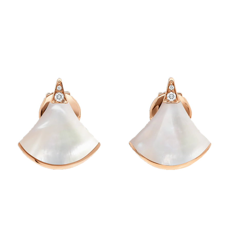Bob Aeris Fan Essential  Earrings ，Rose Gold ，Moissanite & Mother of Pearl，Small — real photo 2