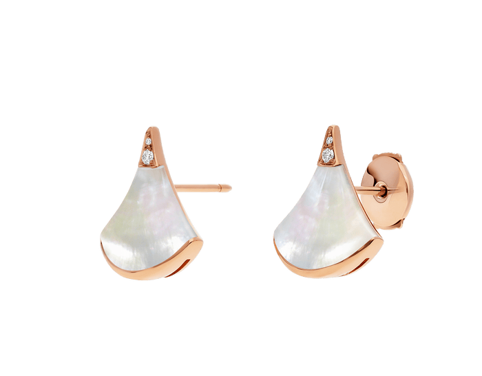 Bob Aeris Fan Essential  Earrings ，Rose Gold ，Moissanite & Mother of Pearl，Small — real photo 4