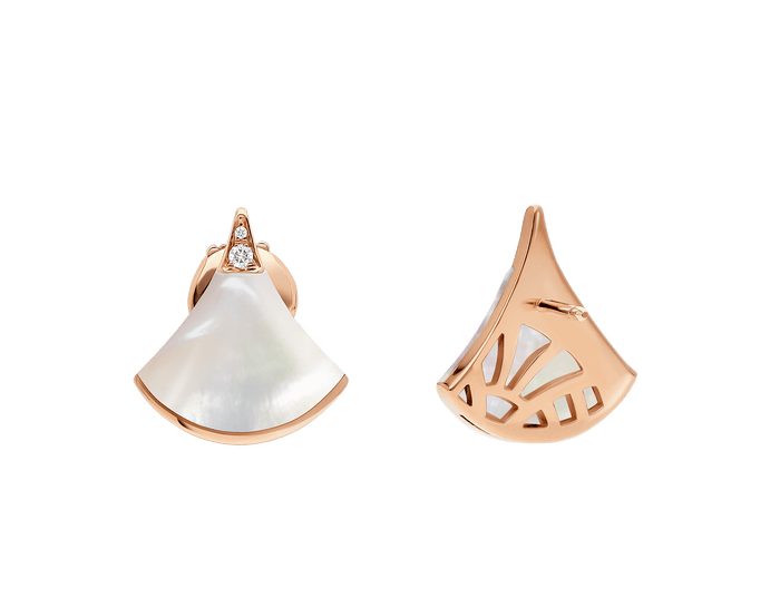 Bob Aeris Fan Essential  Earrings ，Rose Gold ，Moissanite & Mother of Pearl，Small — real photo 5