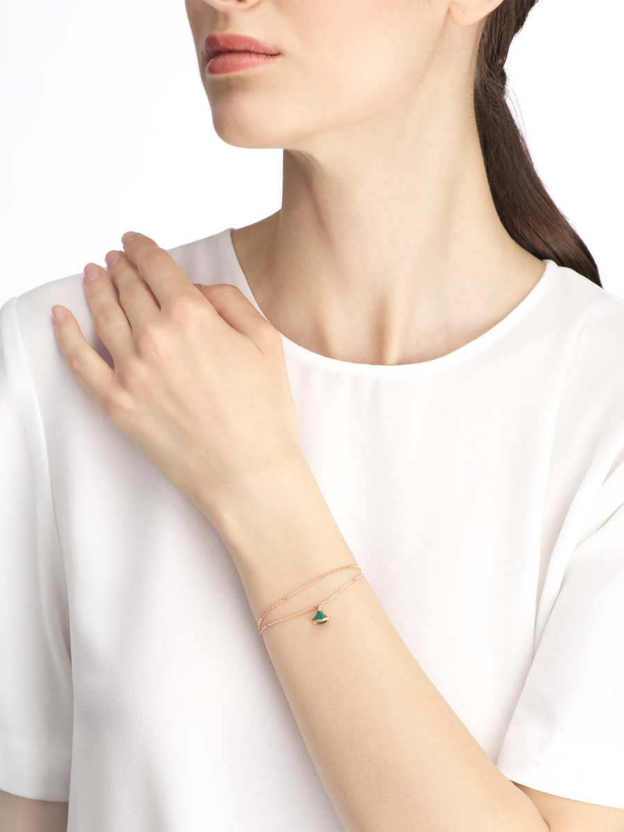 Bob Aeris Fan Essential  Rose Gold Chain Bracelet Green Malachite — real photo 3