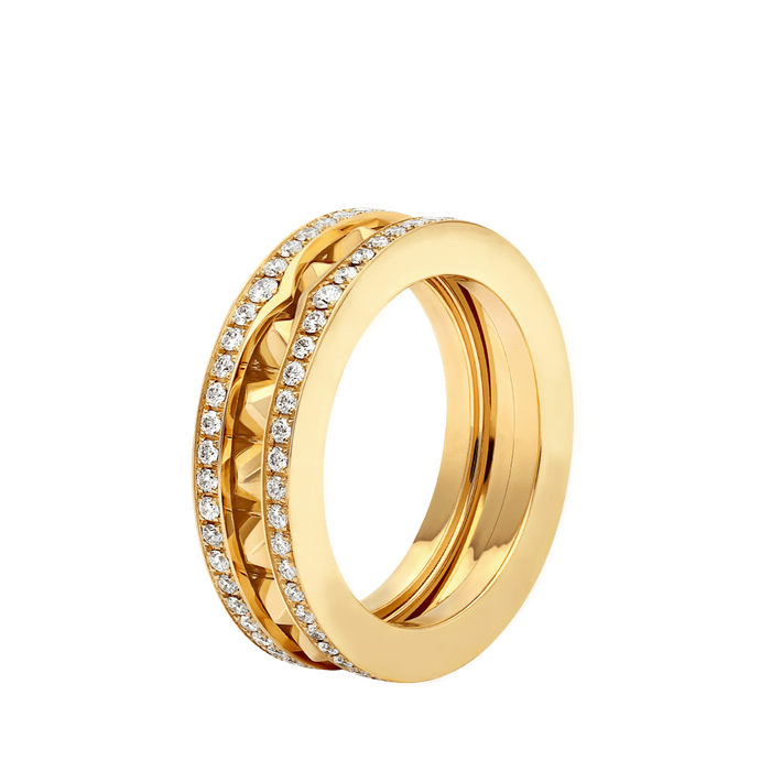 Bob Rollers Gear Ring , Moissanite Pavé Stud 1-Band | Yellow, Rose & White Gold — real photo 4