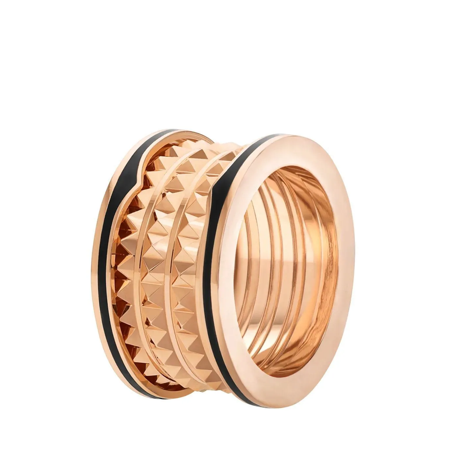Lotteds Bob Rollers Gear Ring Rose Gold Black Ceramic Stud 3-Band — real photo 2
