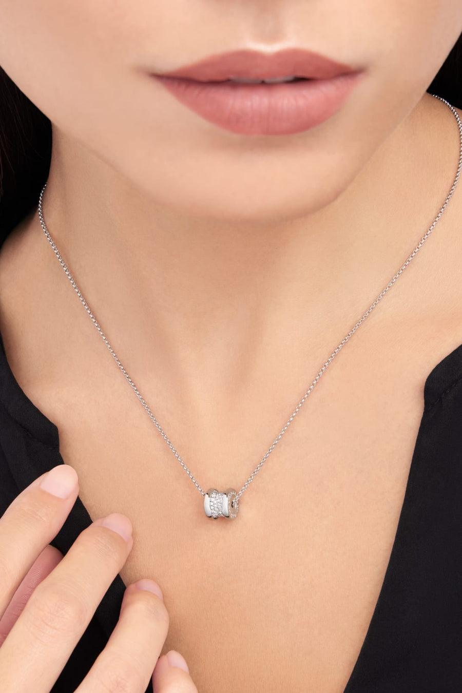 Bob Rollers Cordelia Necklace, pavé Moissanite| Yellow, Rose & White Gold — real photo 3