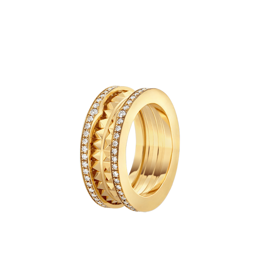 Bob Rollers Gear Ring |Yellow, Rose & White Gold  | Two rows of gear motifs — real photo 2